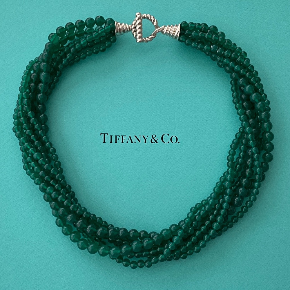 TIFFANY & CO. Vintage Green Onyx Multi-Strand Torsade Necklace